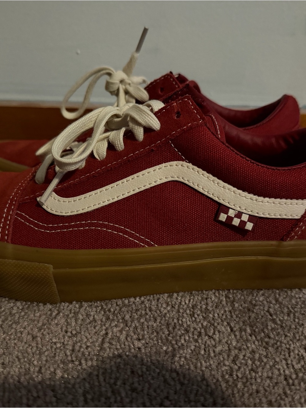 Vans Red Canvas Sneakers with Cream Stripe and Gum Sole